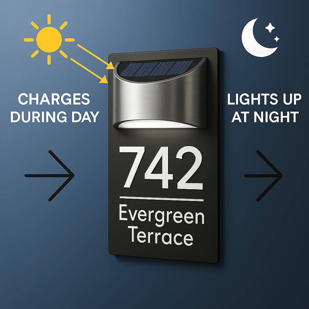 Personalisiertes Solar Modern Türschild 2in1 (Gravur)